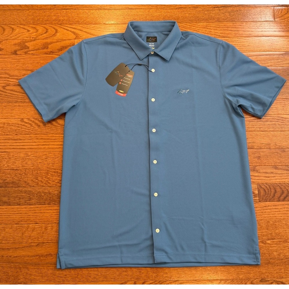 New Greg Norman Button-Down Shirt Mens XL Blue Performance Golf UPF Stretch
